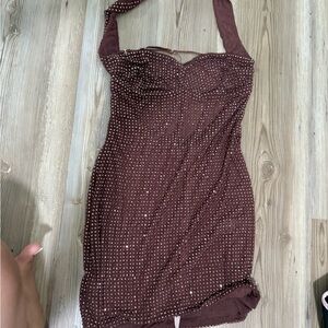 Oh Polly Brown Studded Mini Dress